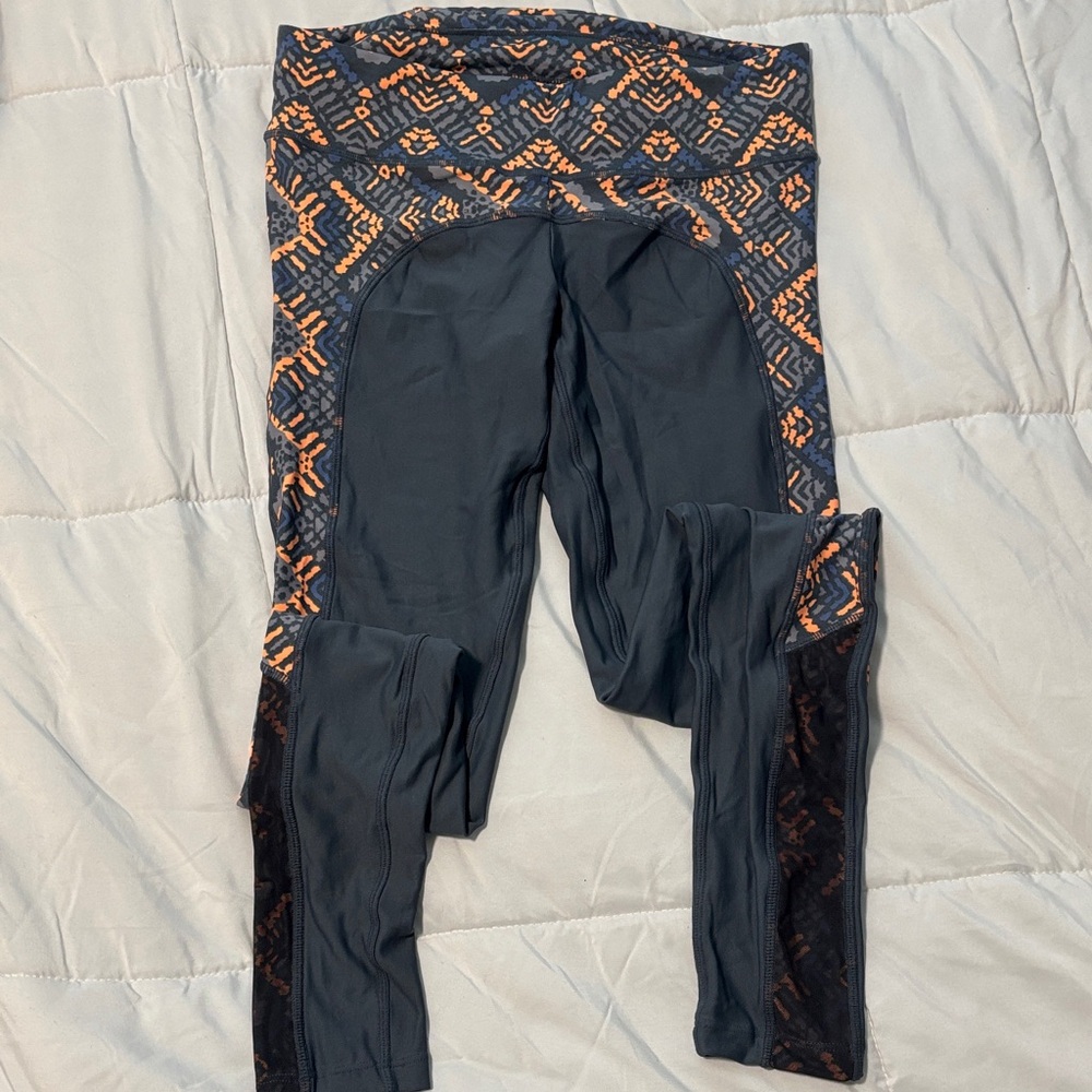 Maaji Gray Leggings with Orange Geometric Waistband